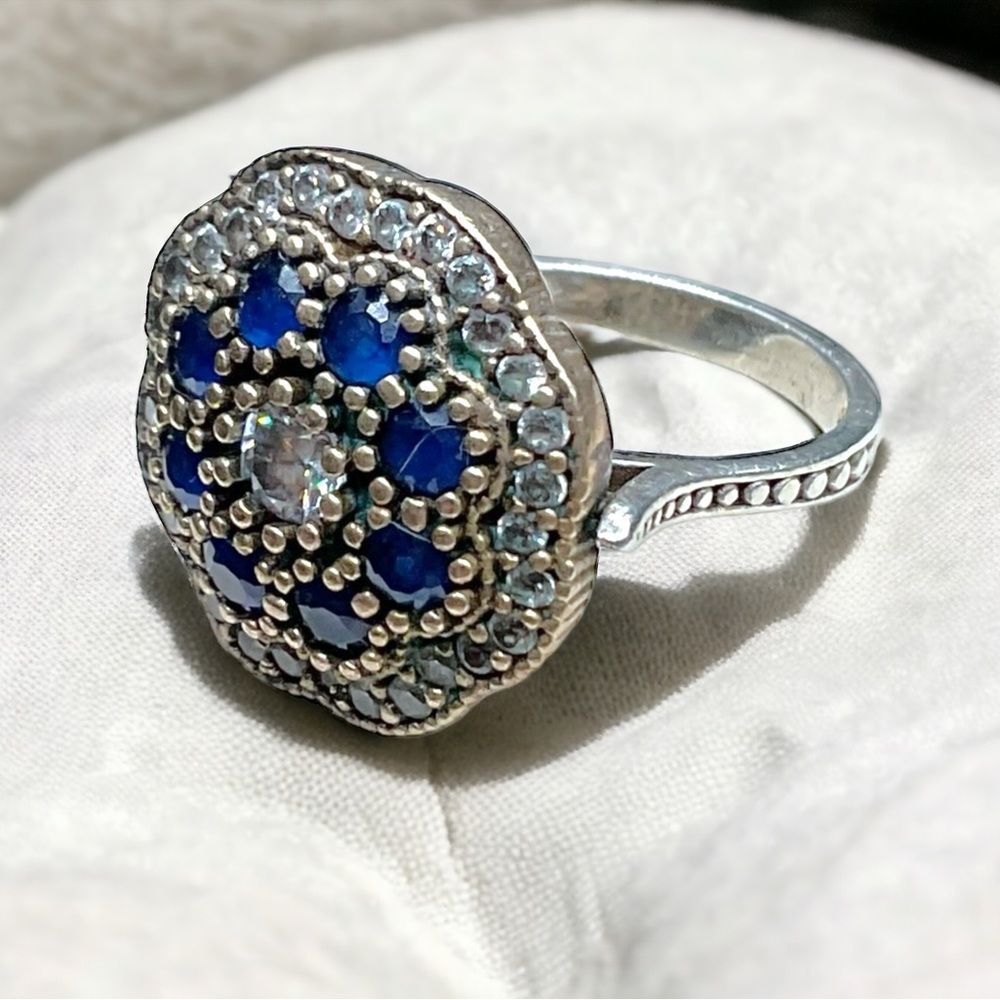🌺Vintages Sterling & Sapphire Glass Ring